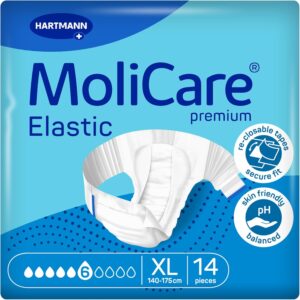 molicare premium elastic adult nappies – 6 drops | high absorbency disposable diapers for men and women with severe incontinence| size xl | pack of 14