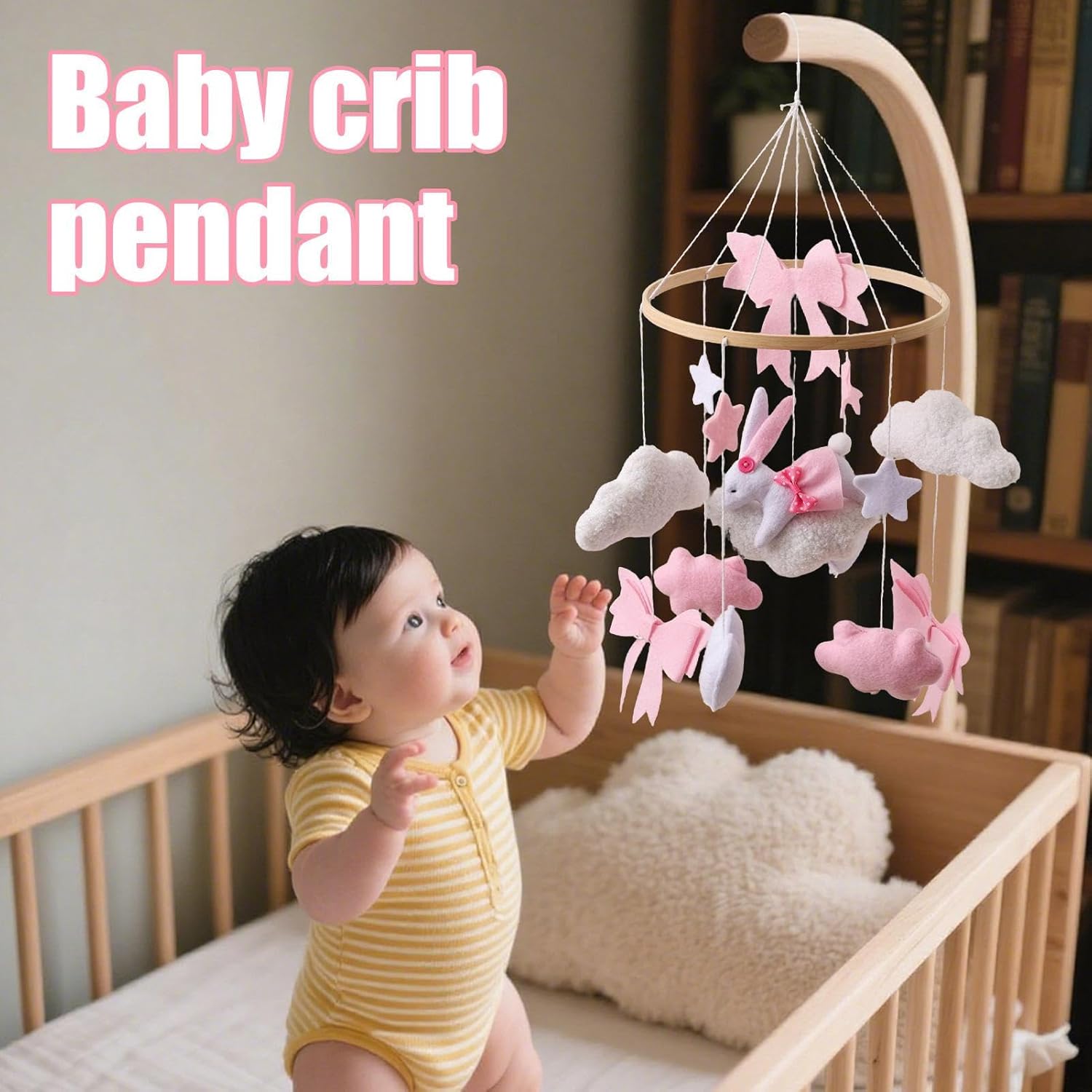 baby mobile for crib crocheted bunny nursery mobile | rotating sensory hanging toy with wooden frame, soft felt bohemian ornament for bedroom, bassinet, wall, window, living room baby mobile for crib crocheted bunny nursery mobile | rotating sensory hanging toy with wooden frame, soft felt bohemian ornament for bedroom, bassinet, wall, window, living room
