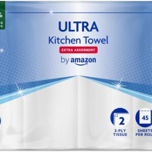 by amazon ultra kitchen roll, extra absorbent, 4 rolls (pack of 1), 45 sheets per roll, wring and reuse, fsc certified