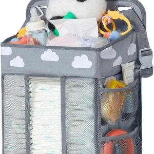 diaper holder crib waterproof baby organizer for nursery, stable storage stacker, adjustable multi pocket storage, portable crib accessories for diapers, wipes, bottles, clothes, toys