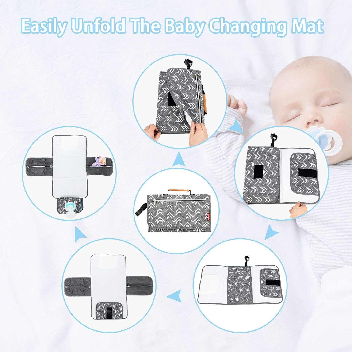 portable nappy changing mat, baby travel changing mat with storage pockets for toddlers infants & newborns, grey portable nappy changing mat, baby travel changing mat with storage pockets for toddlers infants & newborns, grey