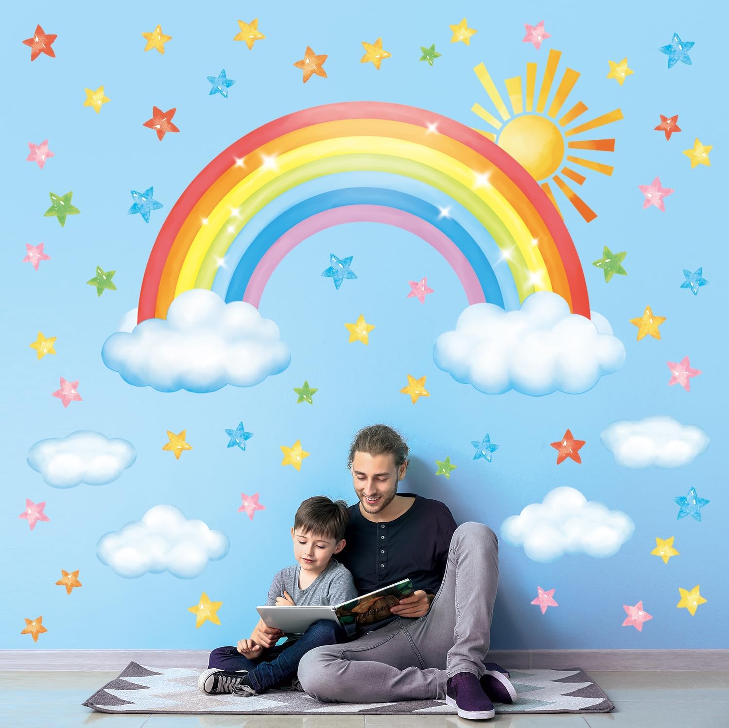 decowall sg3 2314 large rainbow cloud stars wall stickers sun clouds star decals removable for baby kids nursery girls bedroom living room wall décor decowall sg3 2314 large rainbow cloud stars wall stickers sun clouds star decals removable for baby kids nursery girls bedroom living room wall décor