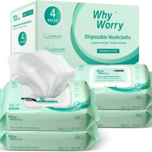 whyworry wet wipes for adults, extra large 20x30 cm body cleaning wipes for elderly care & incontinence cleansing, extra thick adult washcloths disposable with aloe & vitamin e, unscented, 220 count