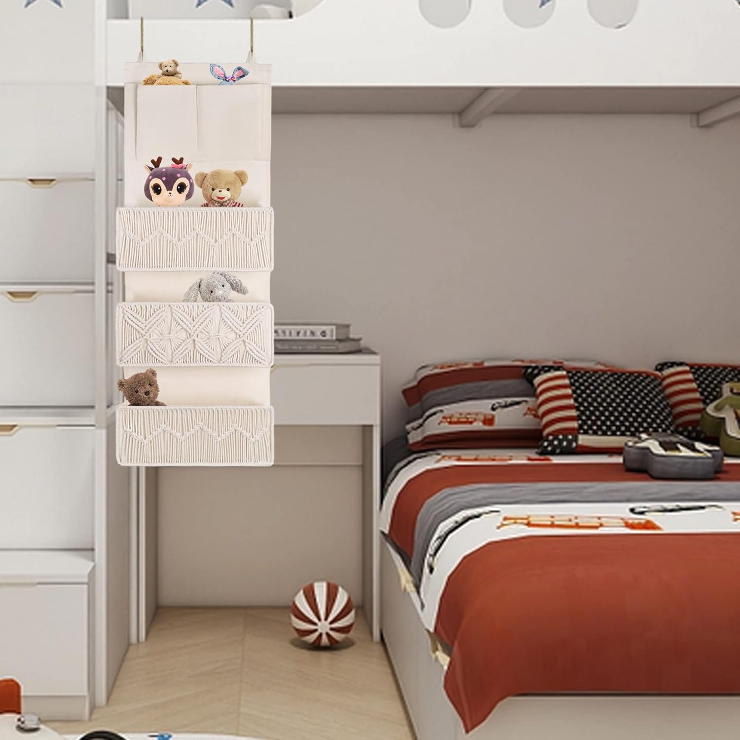 feilanduo over the door hanging organizer boho decor macrame woven storage baskets hanging bag with 3 large pockets for kids’ bedroom nursery, baby kids toys, diapers (ivory, 3 shelf) feilanduo over the door hanging organizer boho decor macrame woven storage baskets hanging bag with 3 large pockets for kids’ bedroom nursery, baby kids toys, diapers (ivory, 3 shelf)