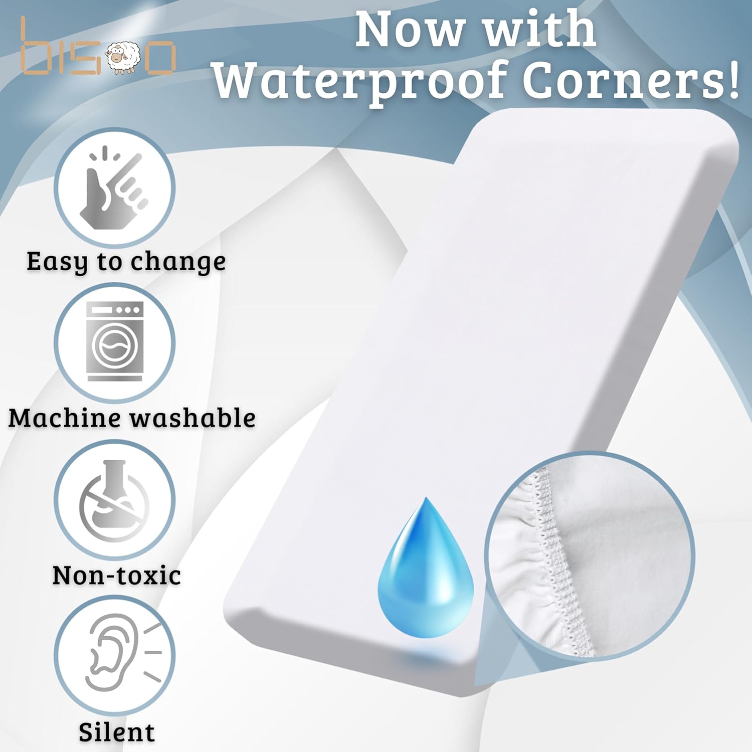 bisoo baby waterproof (top+corners) cot bed sheets fitted 140 x 70 / 28x55 2in1 fitted sheet mattress protector made of 100% jersey oeko tex + pu for toddler cots beds & cribs white bisoo baby waterproof (top+corners) cot bed sheets fitted 140 x 70 / 28x55 2in1 fitted sheet mattress protector made of 100% jersey oeko tex + pu for toddler cots beds & cribs white