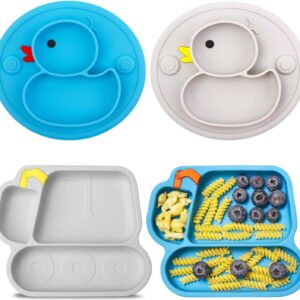 qshare baby plates, set of 4 non slip children's place mats with suction cups, split stable baby plates, toddler plates, bpa free, dishwasher and microwave safe children's plates (style 1)