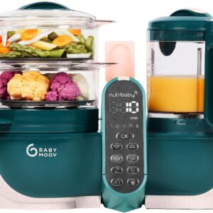 babymoov nutribaby(+), 6 in 1 multi purpose food processor, steam cooker, blender, large capacity for baby, ideal for batch cooking, opal green