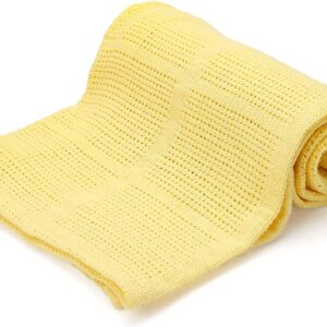 dudu n girlie cot blanket 100% pure cotton extra soft cellular nursey baby toddler blanket – all season blanket travel cot/cot bed (100 x 150 cm, yellow)
