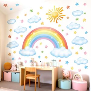 decowall sg3 2314 large rainbow cloud stars wall stickers sun clouds star decals removable for baby kids nursery girls bedroom living room wall décor
