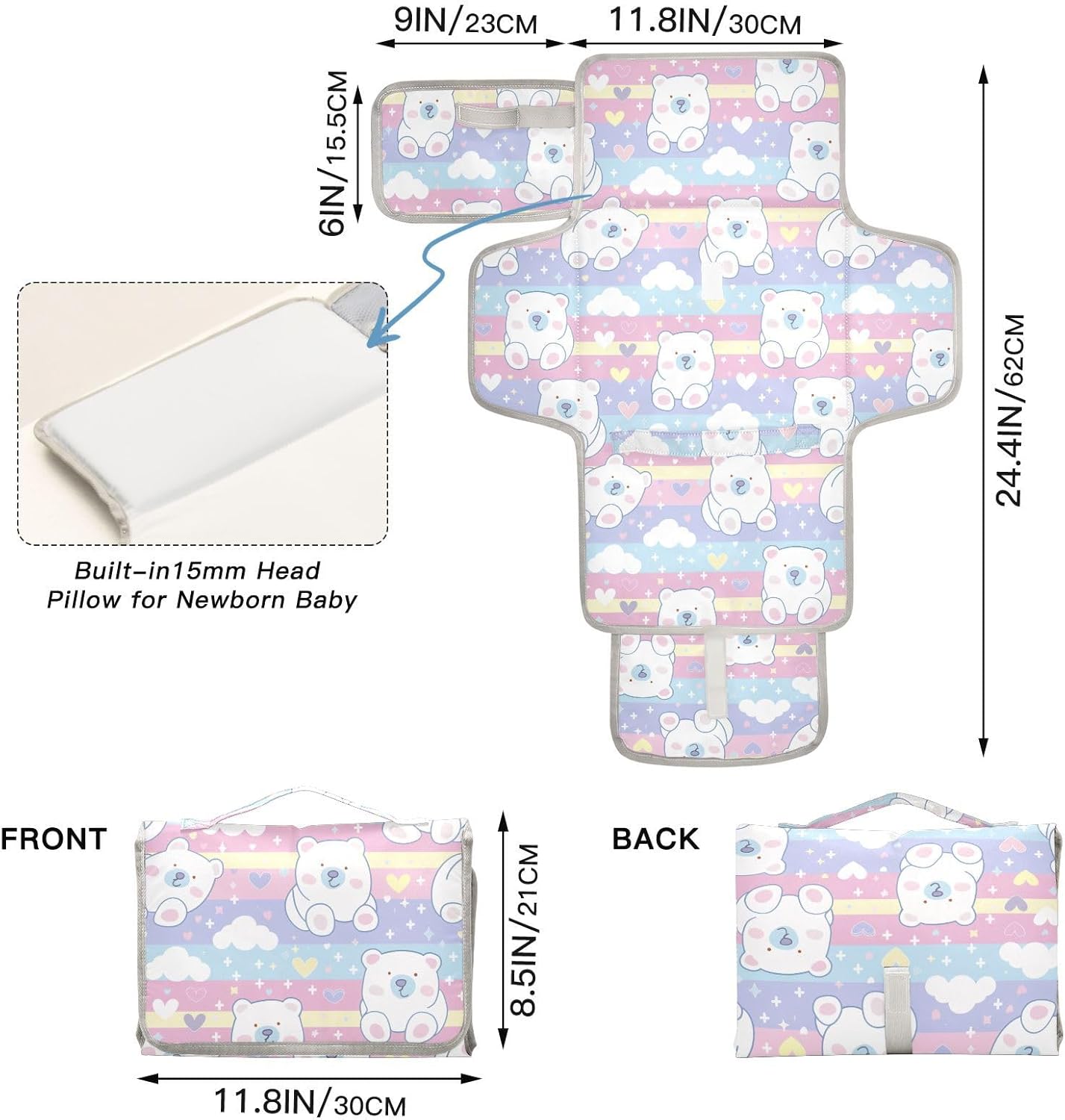 portable reusable changing mat with tissue pocket, portable baby changing mat travel station kit for baby, polar bear, cartoon portable reusable changing mat with tissue pocket, portable baby changing mat travel station kit for baby, polar bear, cartoon
