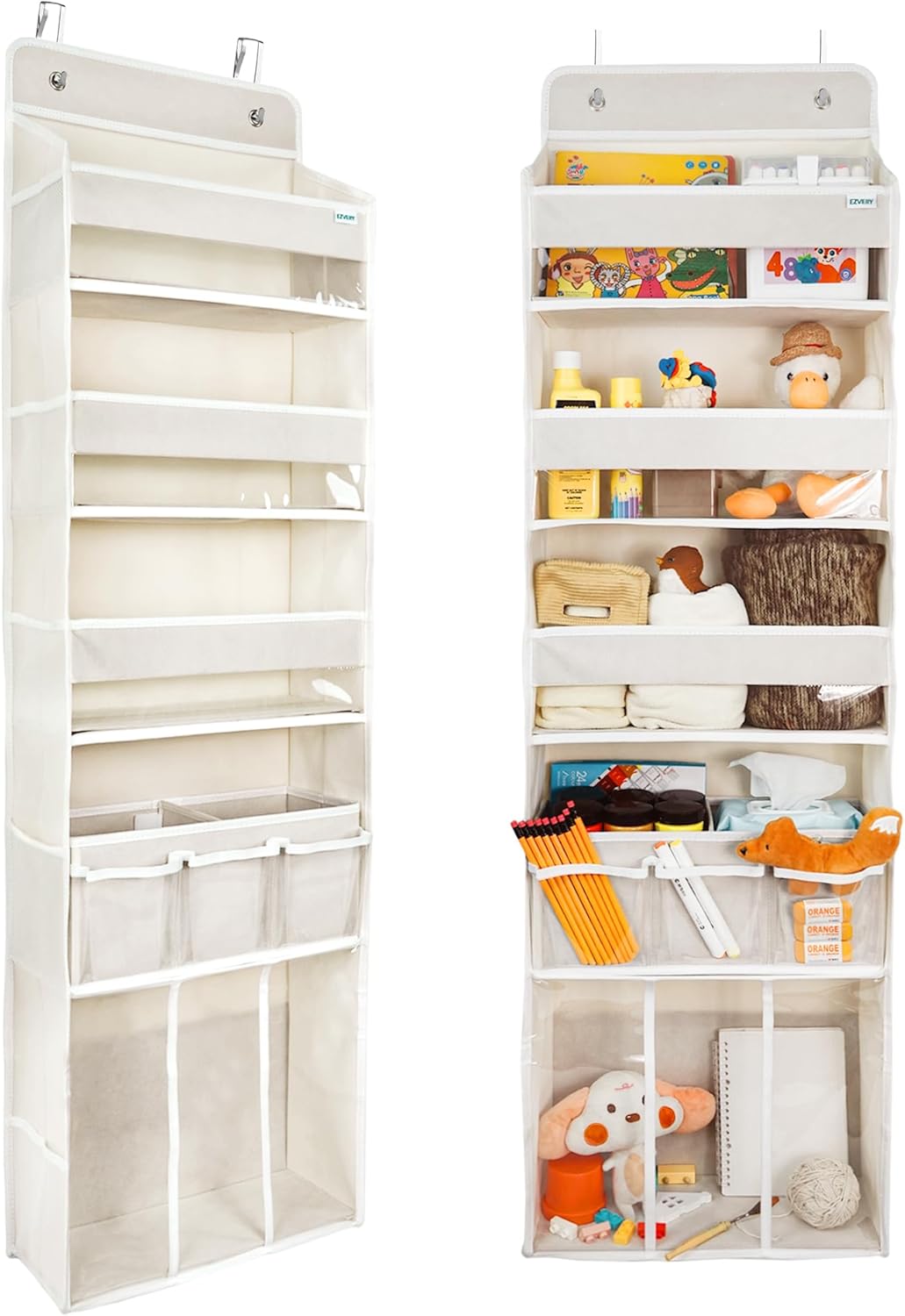 door hanging storage organizer,with 3 bins 1 movable baby diaper caddy,1 large capacity diaper stacking storage organizer,10 side pockets ,bedroom door storage for nursery baby essentials. (beige) door hanging storage organizer,with 3 bins 1 movable baby diaper caddy,1 large capacity diaper stacking storage organizer,10 side pockets ,bedroom door storage for nursery baby essentials. (beige)