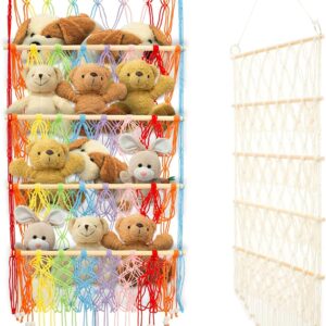 stuffed animal storage 4 layer versatile plush toy holder soft toy hammock large capacity vertical toy storage organizer safe nursery hanging organizer for bedroom bathroom nursery kid room (color)