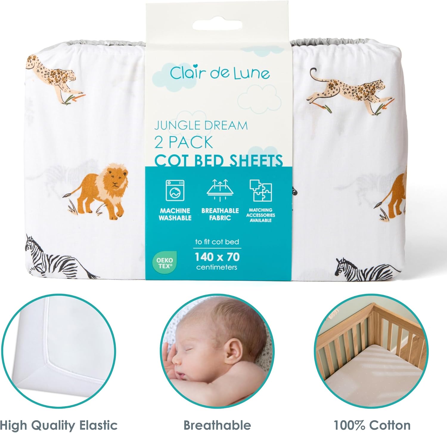 clair de lune jungle dream 2 pack fitted cot bed sheets 140 x 70 cm clair de lune jungle dream 2 pack fitted cot bed sheets 140 x 70 cm