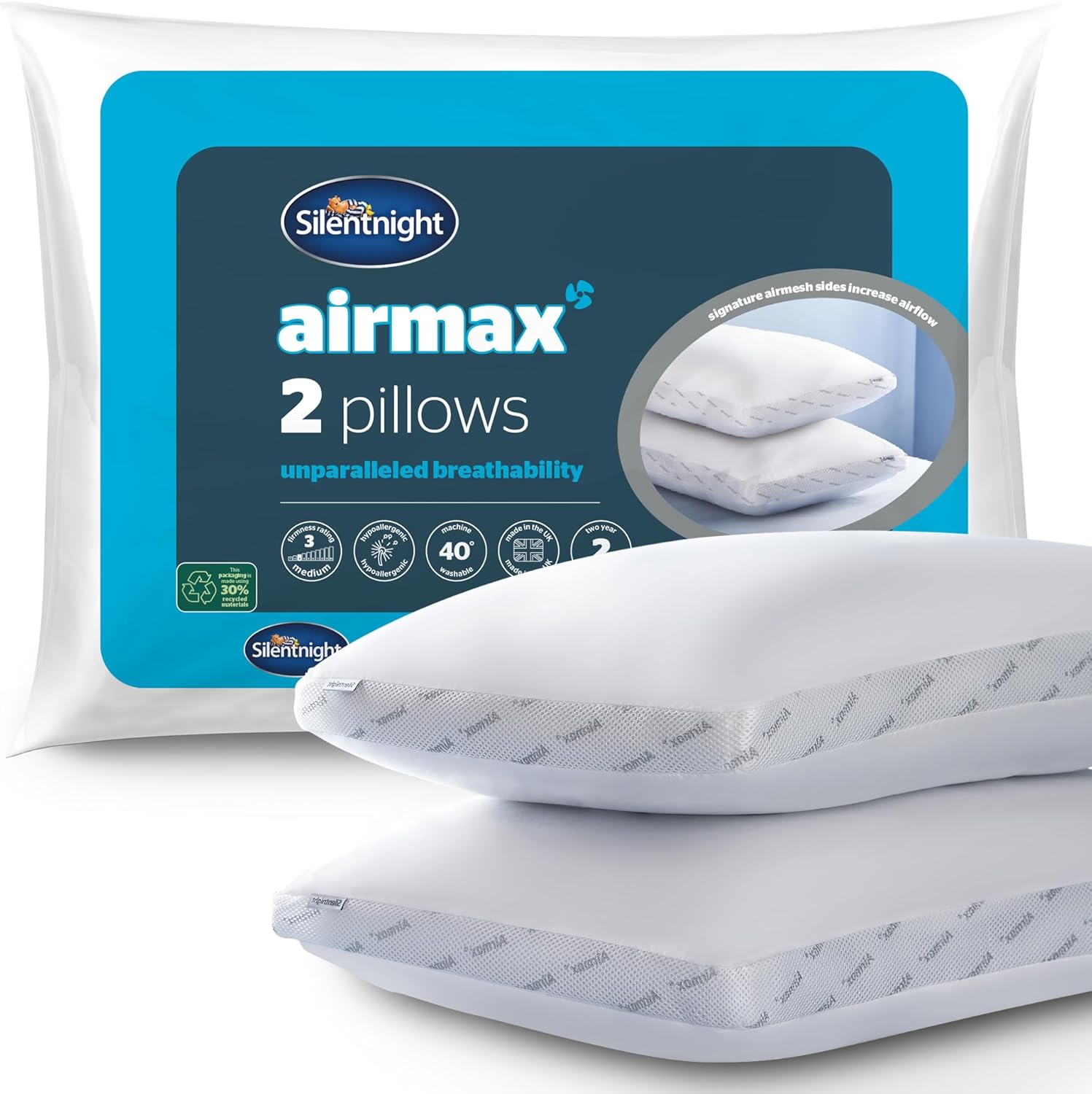 silentnight airmax pillow pack of 2 – air mesh sides maximising airflow preventing overheating for a cool night's sleep – machine washable and hypoallergenic bed pillow 2 pack silentnight airmax pillow pack of 2 – air mesh sides maximising airflow preventing overheating for a cool night's sleep – machine washable and hypoallergenic bed pillow 2 pack