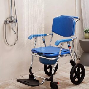 4 in 1 rolling shower chair with wheels, waterproof wheeled bathroom chair for elderly, commode toilet chair with removable bucket