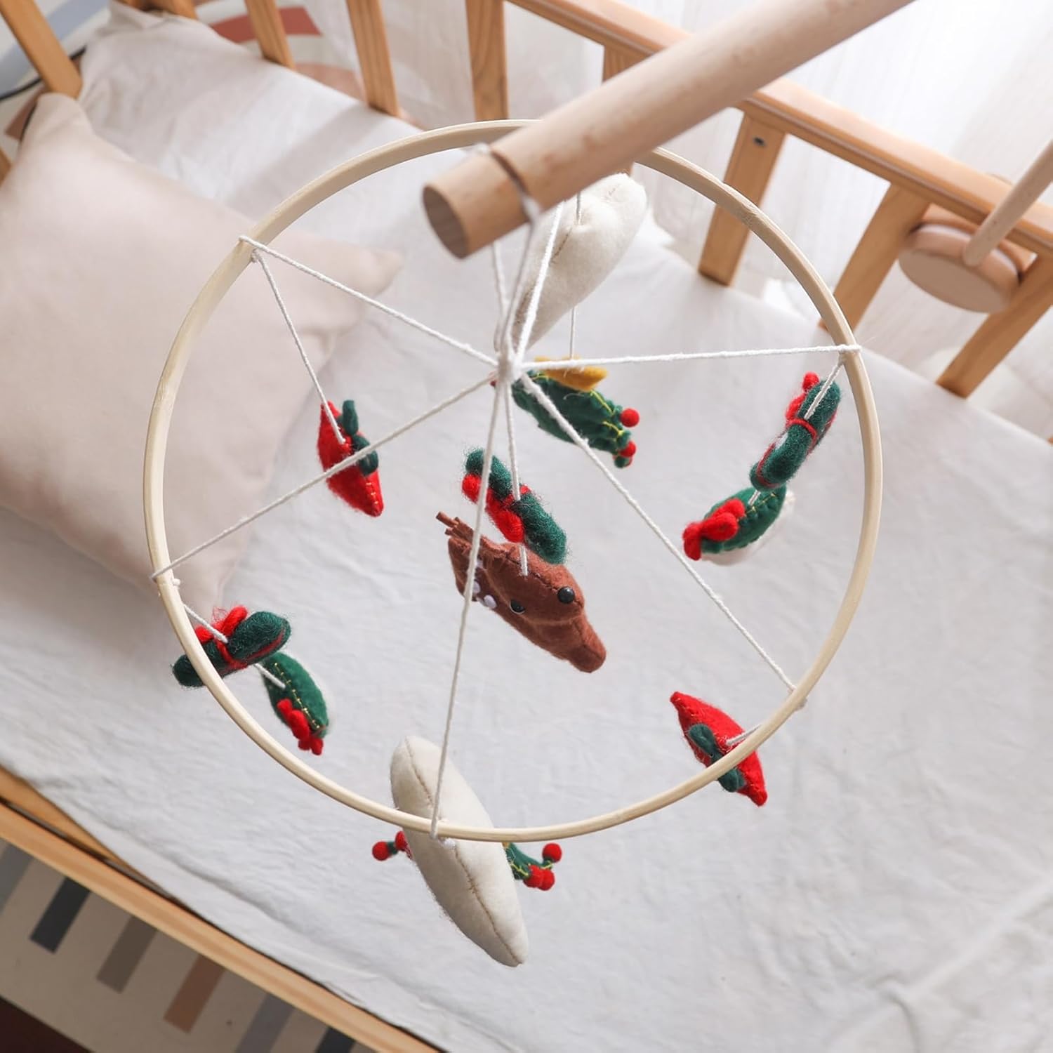 baby mobile, christmas nursery mobile for crib, cute felt reindeer christmas tree nursery decor for children's room wall birthday girls play boys baby mobile, christmas nursery mobile for crib, cute felt reindeer christmas tree nursery decor for children's room wall birthday girls play boys