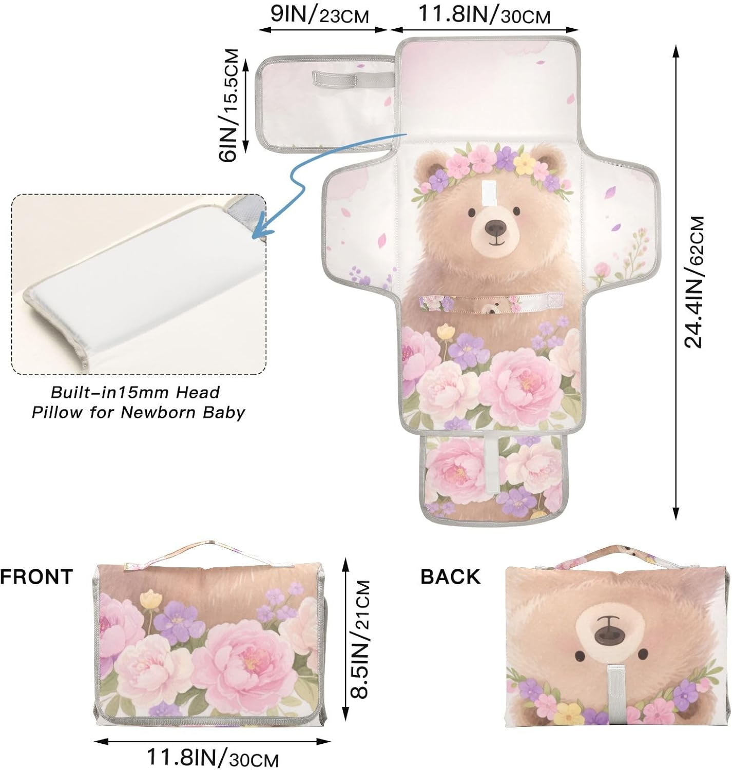 reusable changing pad portable with tissue pocket travel changing pad for baby infant travel station kit flowers peach bear cartoon reusable changing pad portable with tissue pocket travel changing pad for baby infant travel station kit flowers peach bear cartoon