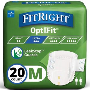 fitright ultra adult diapers, disposable incontinence briefs with tabs, heavy absorbency, medium, 32" 42" (pack of 20)