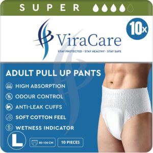 10 x incontinence pants men & women | with wetness indicator & soft stretch waistband | disposable adult nappies | waist size large 80 156 cm | adult diapers | (1 pack of 10)