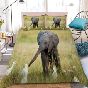 single duvet cover set light green baby elephant easy care ultra soft microfibre with zipper duvet cover with 2 pillow cases 19"x29" cosy warm single 3d bedding(135x200cm)