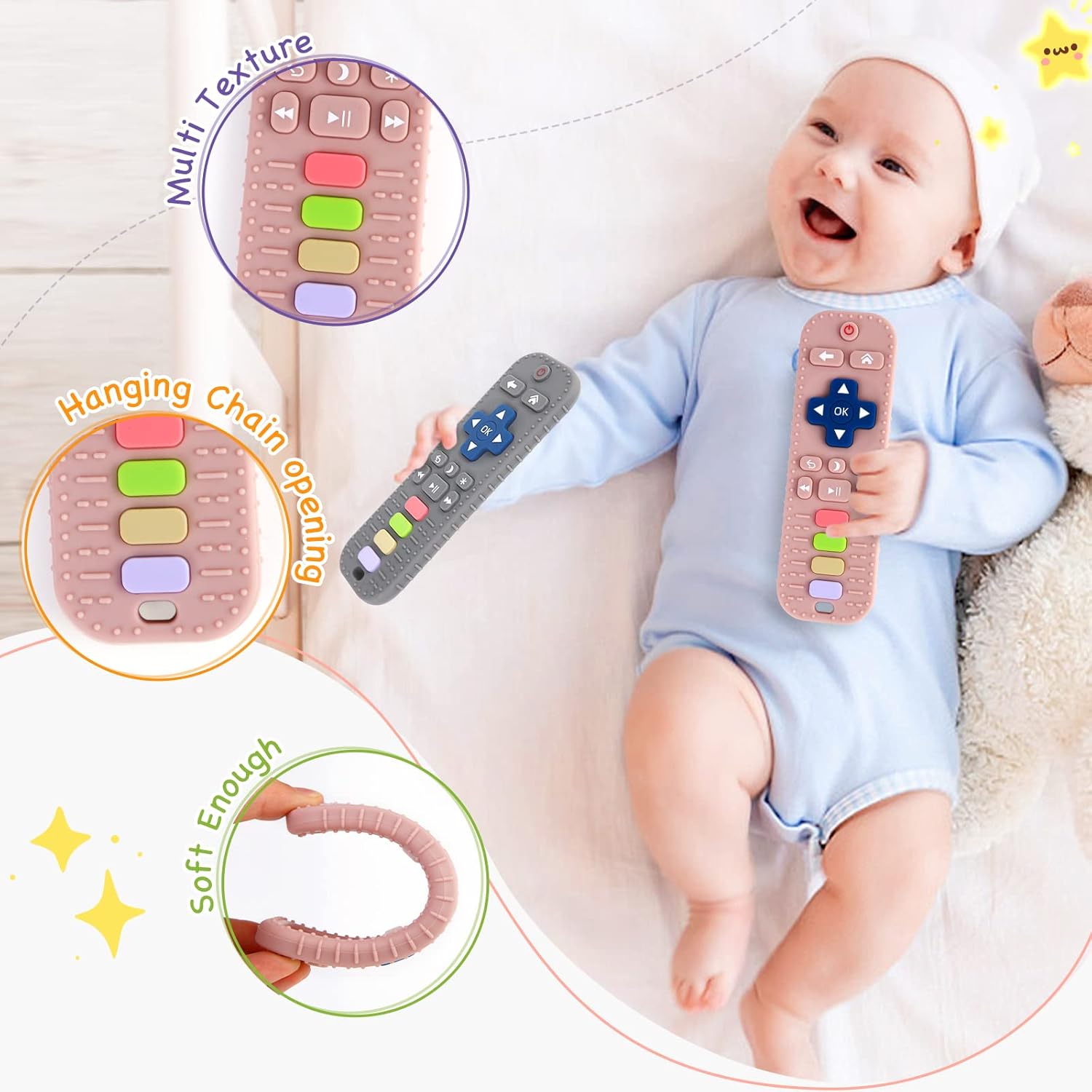 hooku 2 pieces silicone teething toys for babies 0 6 months, teething rings for babies 6 12 months, remote teether for baby, sensory toy for babies, baby chew toys, toddler, newborn, baby hooku 2 pieces silicone teething toys for babies 0 6 months, teething rings for babies 6 12 months, remote teether for baby, sensory toy for babies, baby chew toys, toddler, newborn, baby