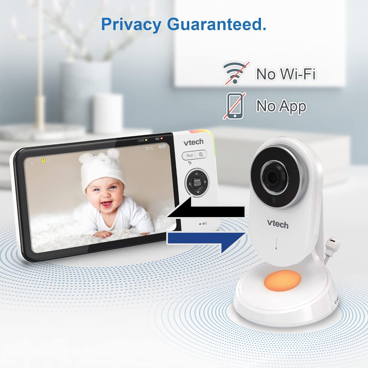vtech vm818hd baby monitor with camera,hd no glare night vision,video baby monitor with 5'' 720p hd display,night light,110°wide angle view,true colour day vision 300m range,2 way talk white vtech vm818hd baby monitor with camera,hd no glare night vision,video baby monitor with 5'' 720p hd display,night light,110°wide angle view,true colour day vision 300m range,2 way talk white