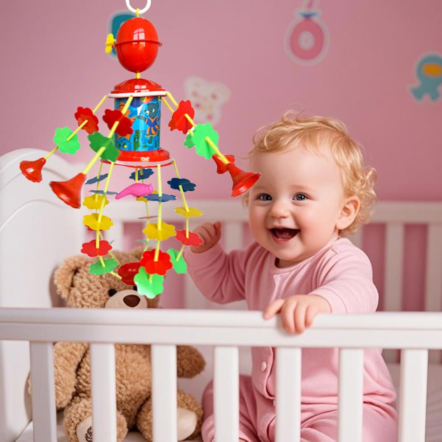 crib mobile wind up rotating soothing decor, kids crib bell decor accessory, development toy for boys girls preschoolers, nursery bassinet bedroom living room wall window crib mobile wind up rotating soothing decor, kids crib bell decor accessory, development toy for boys girls preschoolers, nursery bassinet bedroom living room wall window