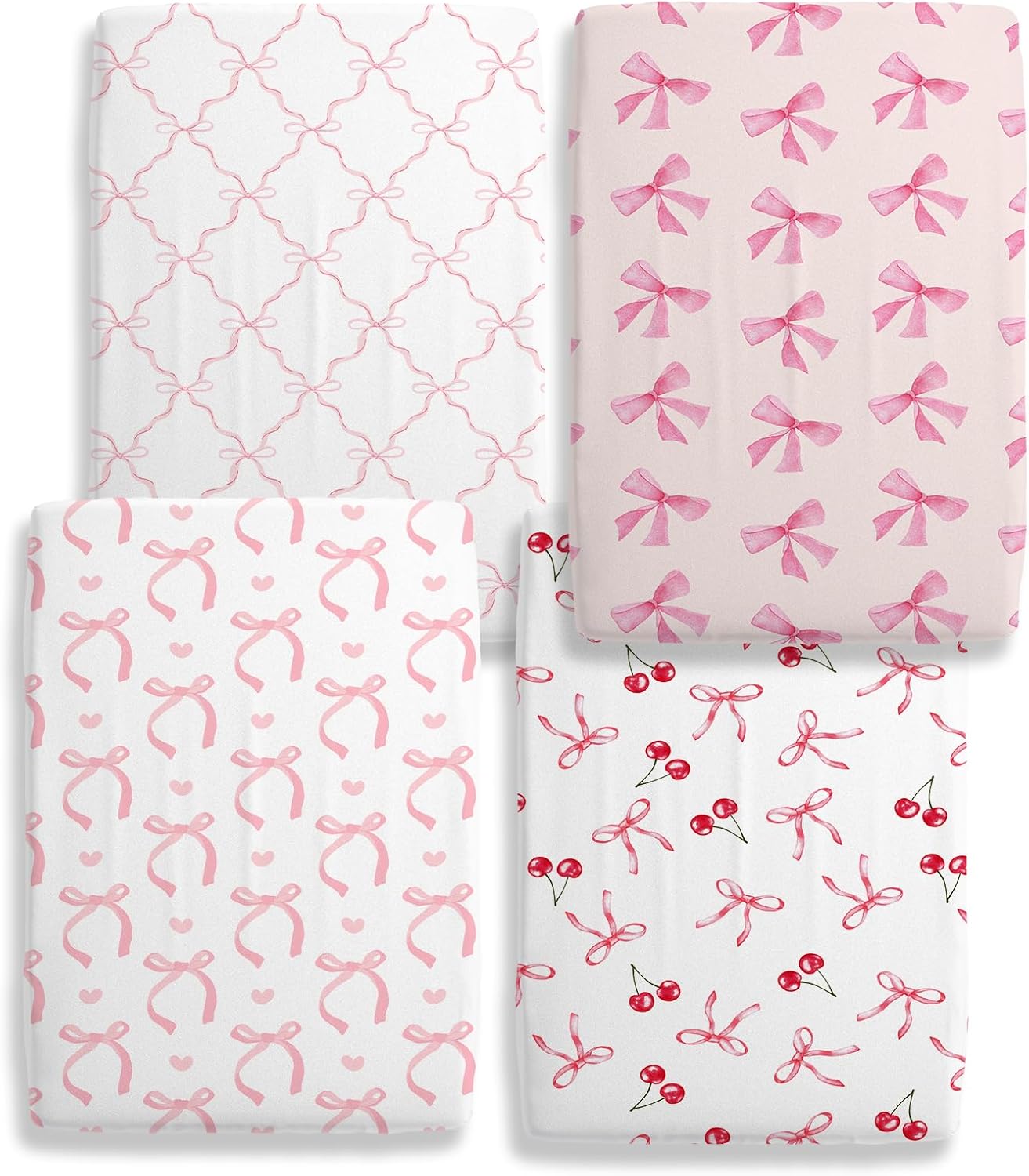 4 pack pink bow crib sheet set for baby girl, soft breathable fitted crib sheet 28 x 52 in, nursery decor for standard crib and toddler bed mattresses 4 pack pink bow crib sheet set for baby girl, soft breathable fitted crib sheet 28 x 52 in, nursery decor for standard crib and toddler bed mattresses