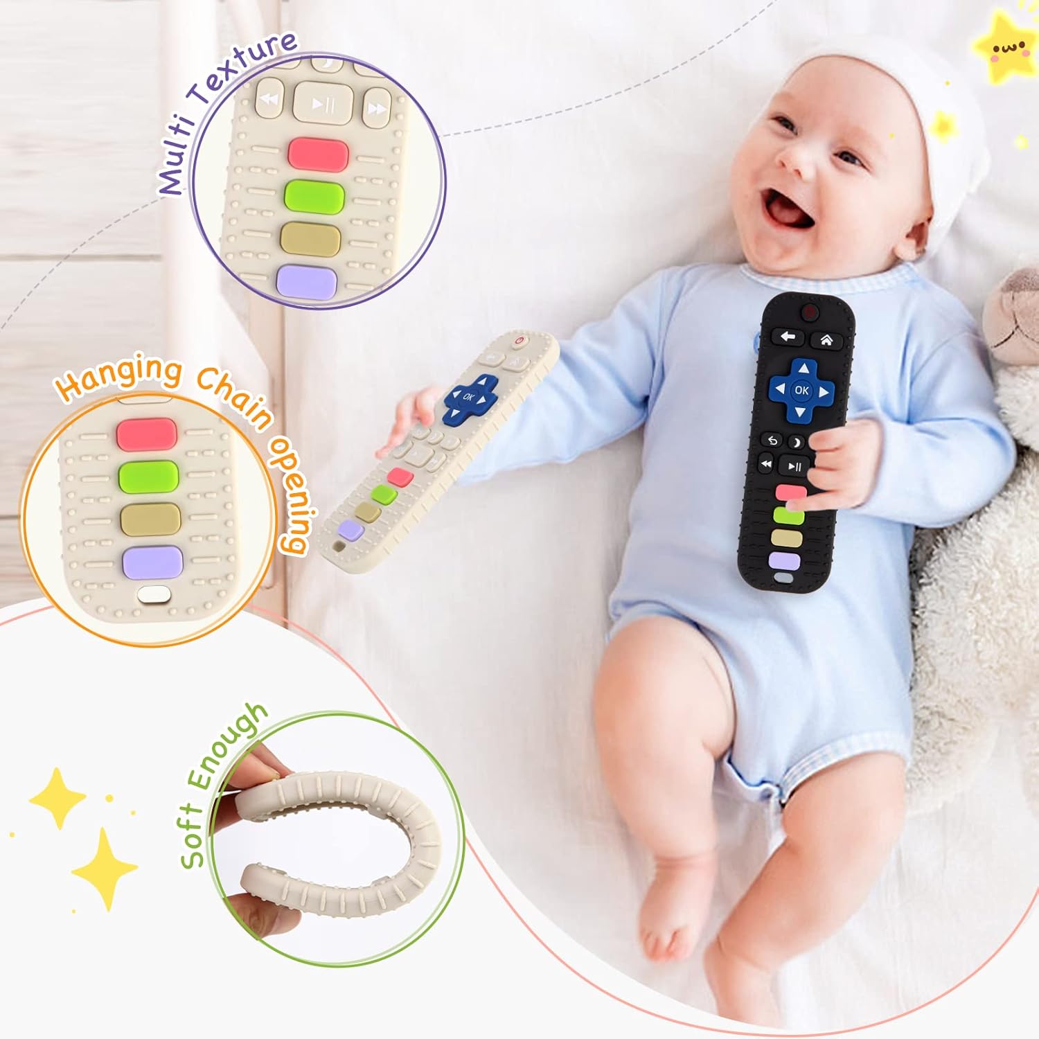 hooku 2 pieces silicone teething rings for babies 0 6 months, teething toys for babies 6 12 months, baby remote control toy, infant toy 0 3 months, sensory chew toy, toddler hooku 2 pieces silicone teething rings for babies 0 6 months, teething toys for babies 6 12 months, baby remote control toy, infant toy 0 3 months, sensory chew toy, toddler