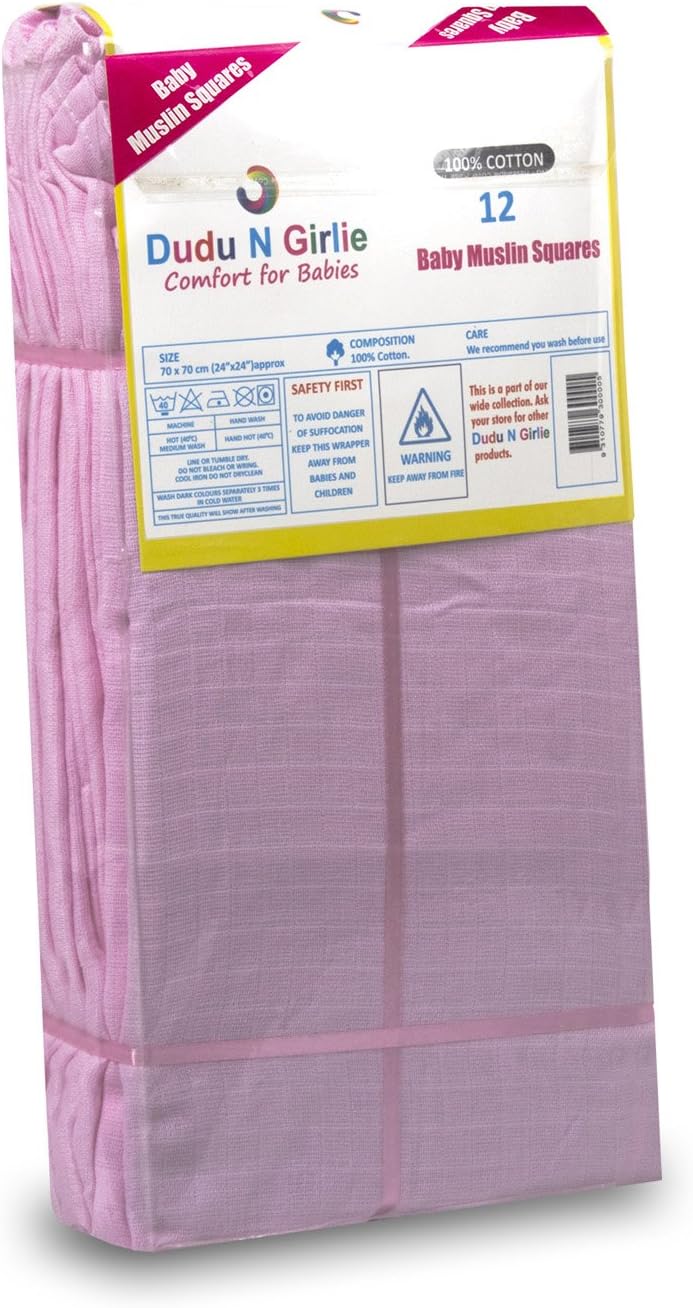 dudu n girlie pack of 12 100% cotton small muslin squares – breathable & soft baby burp cloths extra large – newborn essential muslin face cloths 70cm x 70cm, pink. dudu n girlie pack of 12 100% cotton small muslin squares – breathable & soft baby burp cloths extra large – newborn essential muslin face cloths 70cm x 70cm, pink.