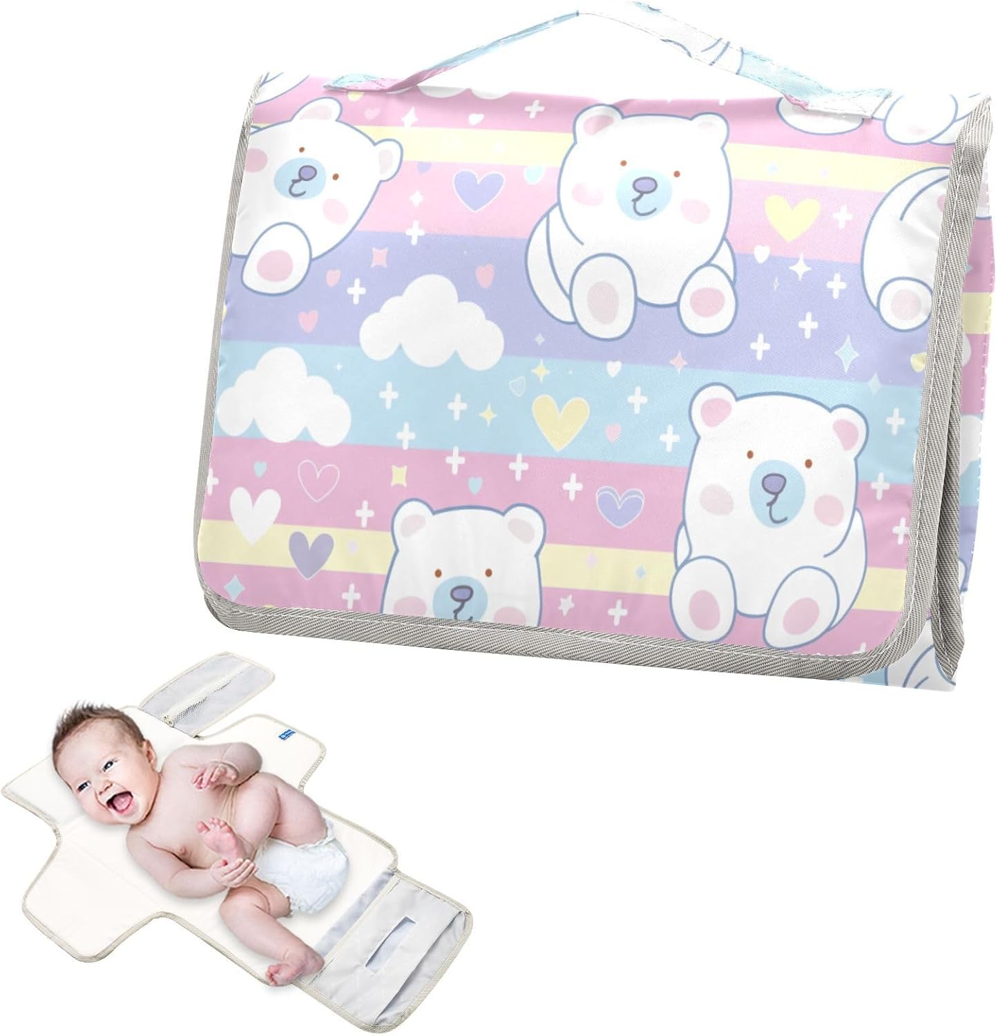 portable reusable changing mat with tissue pocket, portable baby changing mat travel station kit for baby, polar bear, cartoon portable reusable changing mat with tissue pocket, portable baby changing mat travel station kit for baby, polar bear, cartoon