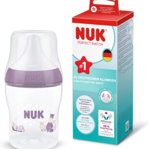 nuk perfect match baby bottle | 0+ months | 150 ml | anti colic bottle | pp | temperature control indicator | hippo | pack of 1