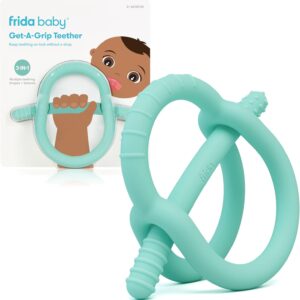 frida baby get a grip teether, multi texture teething toy for babies, suitable for infants and babies, easy to hold, 100% food grade silicone, bpa free, pvc free