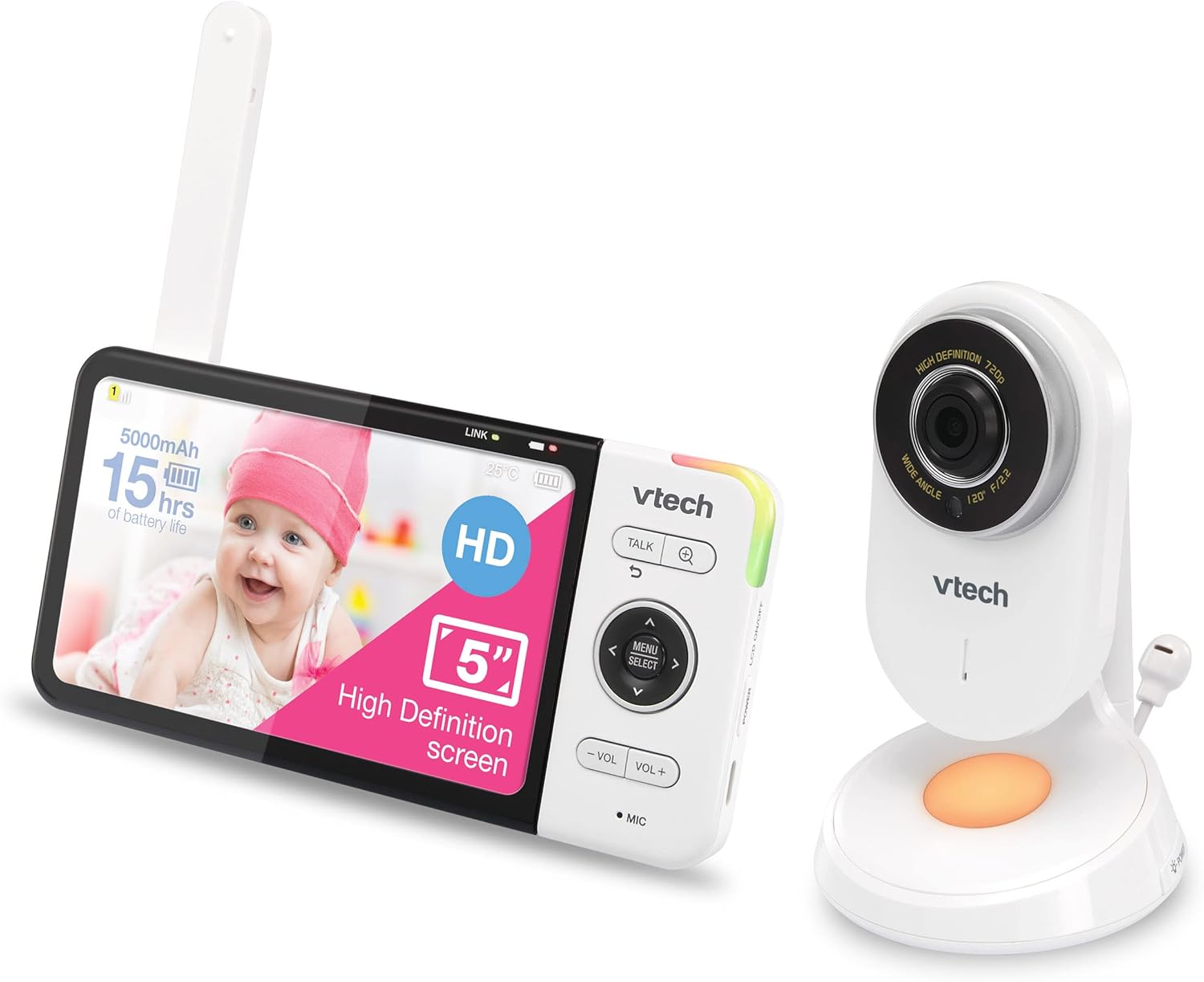 vtech vm818hd baby monitor with camera,hd no glare night vision,video baby monitor with 5'' 720p hd display,night light,110°wide angle view,true colour day vision 300m range,2 way talk white vtech vm818hd baby monitor with camera,hd no glare night vision,video baby monitor with 5'' 720p hd display,night light,110°wide angle view,true colour day vision 300m range,2 way talk white