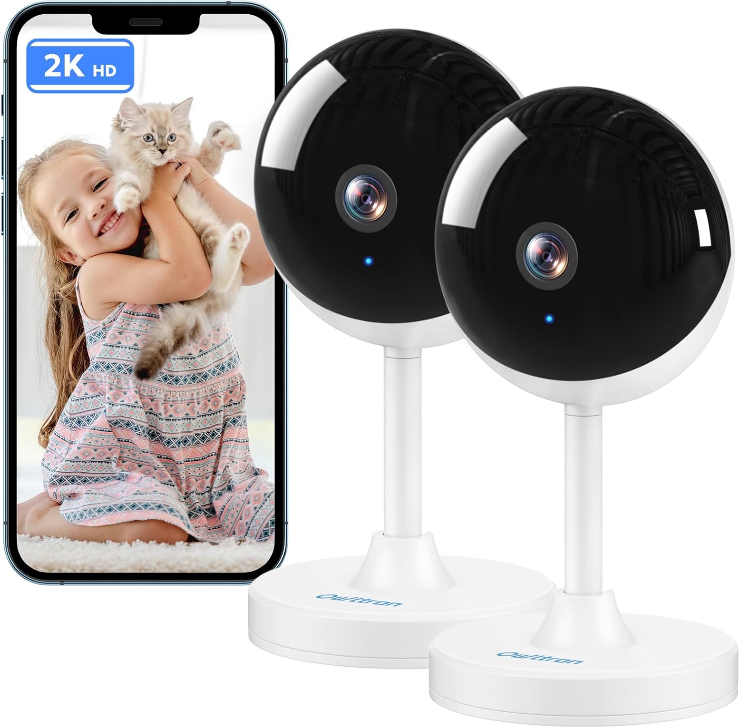 owltron 2k indoor camera 2 pack, 2.4ghz home security cameras for baby & elder, motion detection, night vision, 2 way talk wifi camera, baby monitor works with app & alexa owltron 2k indoor camera 2 pack, 2.4ghz home security cameras for baby & elder, motion detection, night vision, 2 way talk wifi camera, baby monitor works with app & alexa