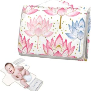 reusable changing table mat with tissue pocket portable diaper changing pad infant travel station kit flower peach summer boho