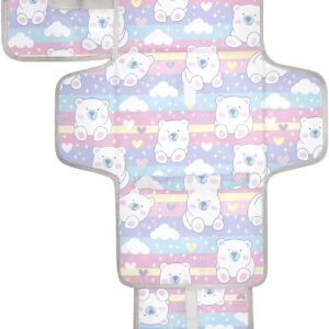 portable reusable changing mat with tissue pocket, portable baby changing mat travel station kit for baby, polar bear, cartoon