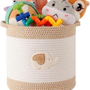 inough toy storage baskets woven cotton rope storage basket for kids, blanket baskets for living room toy basket box toys organizer with embroidery decor cute baskets for nursery, playroom (elephant)