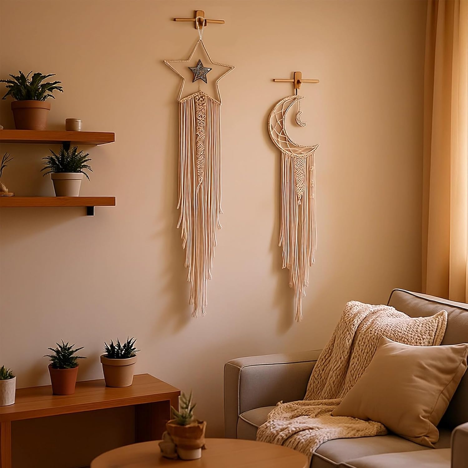 set of 2 moon star, boho macrame hanging decor, wall art for bedroom and nursery set of 2 moon star, boho macrame hanging decor, wall art for bedroom and nursery