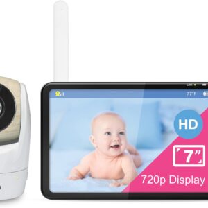 vtech vm919hd baby monitor with camera, 360° pan and tilt,video baby monitor with 7" 720p hd display, 110° wide angle view, hd night vision, 1000 ft long range, up to 7 hr video streaming battery