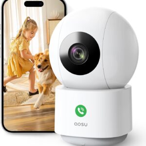 aosu indoor camera with 2.4/5ghz wifi 2k baby monitor pet camera for home security 360°, one touch call, night vision, motion detection smart tracking, with app