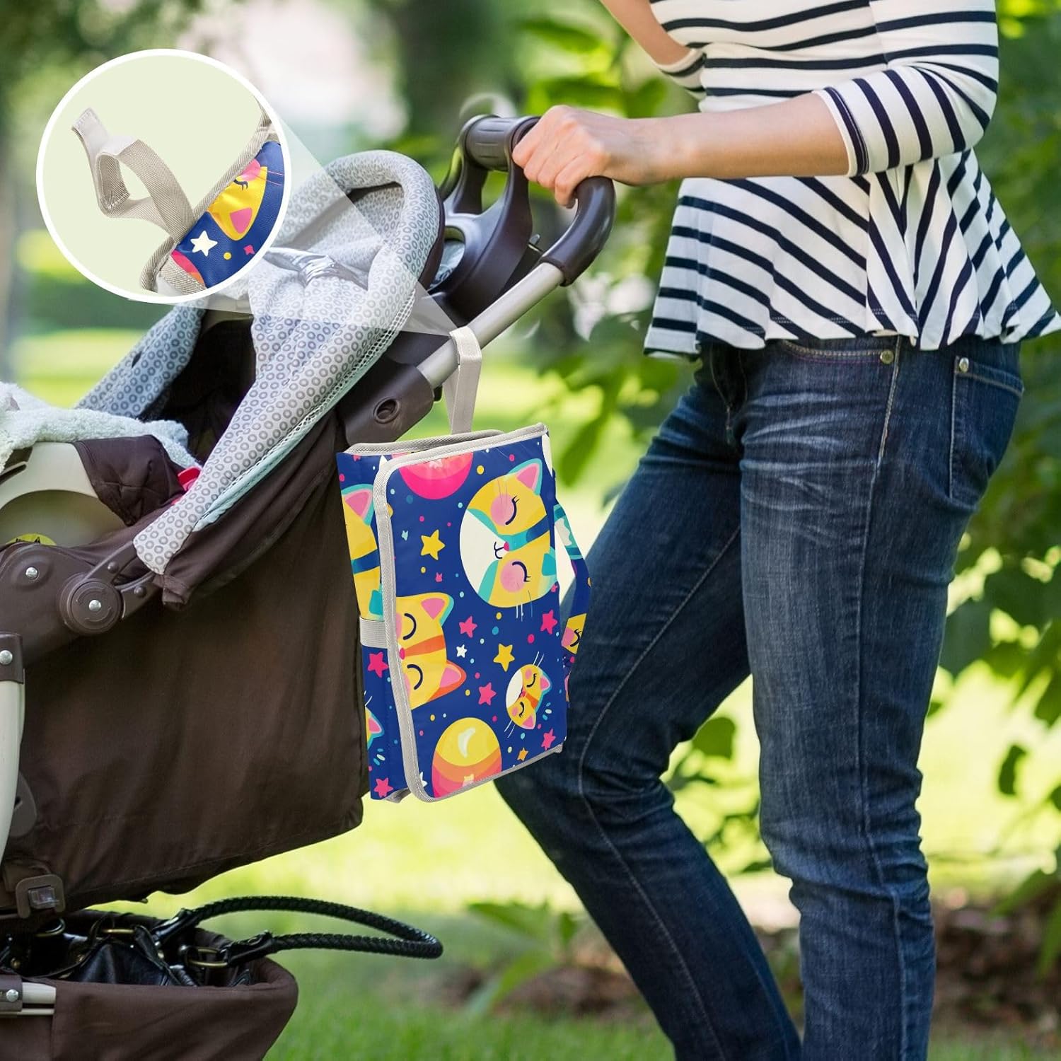 reusable baby changing mat with tissue pocket, portable baby changing mat infant travel station kit cartoon cats yellow navy sky reusable baby changing mat with tissue pocket, portable baby changing mat infant travel station kit cartoon cats yellow navy sky