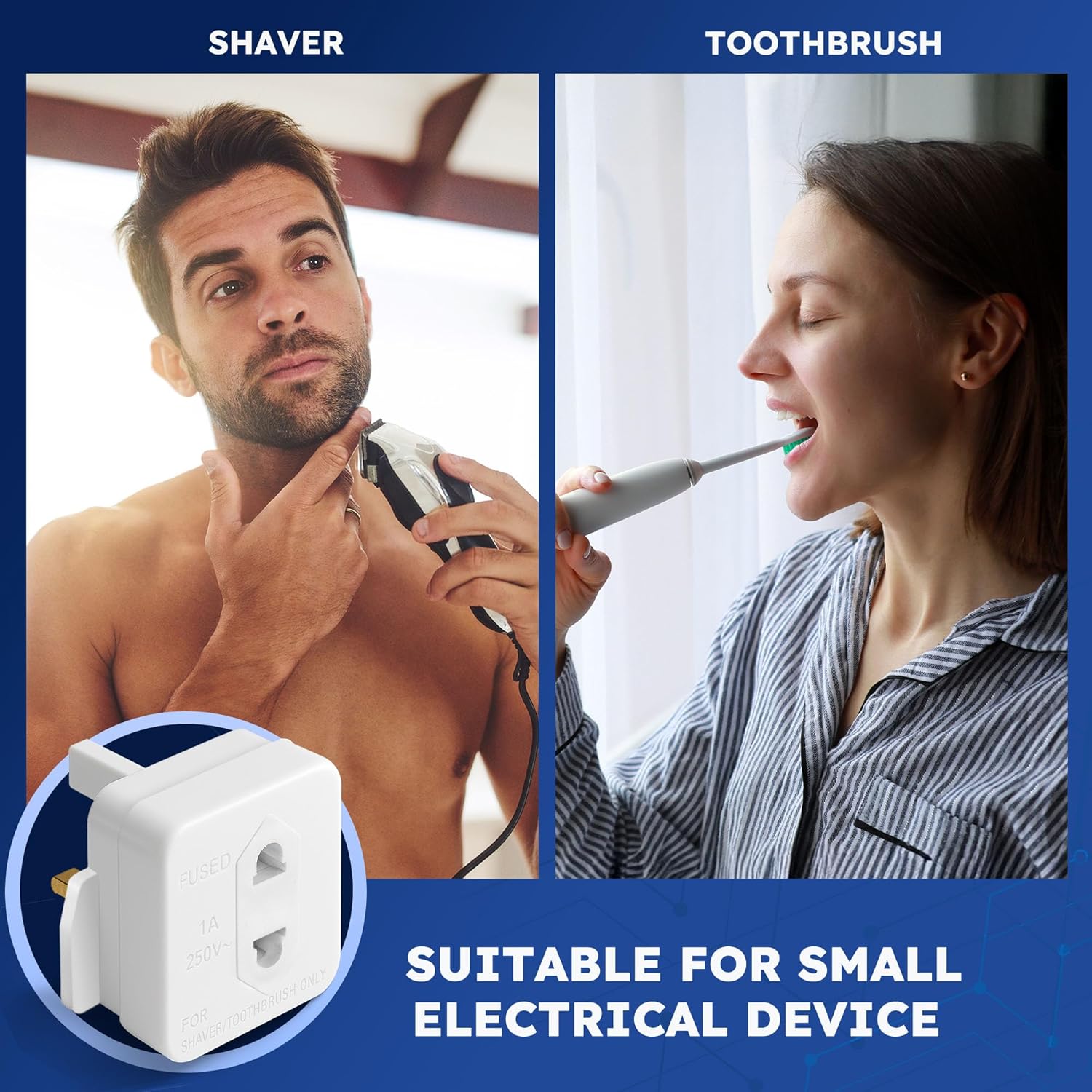 desiretech uk shaver adaptor plug fused 1a 250v 2 pin to 3 pin converter ce certified plug for electric shaver & toothbrush compact, heat resistant, safe uk bathroom socket adaptor white desiretech uk shaver adaptor plug fused 1a 250v 2 pin to 3 pin converter ce certified plug for electric shaver & toothbrush compact, heat resistant, safe uk bathroom socket adaptor white