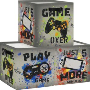 clastyle video games kid storage cube organizer set closet clothes cube storage bin nursery toddler baby toy box chest boys book shelf basket, gamepad, 11.8x11.8x11.8 in