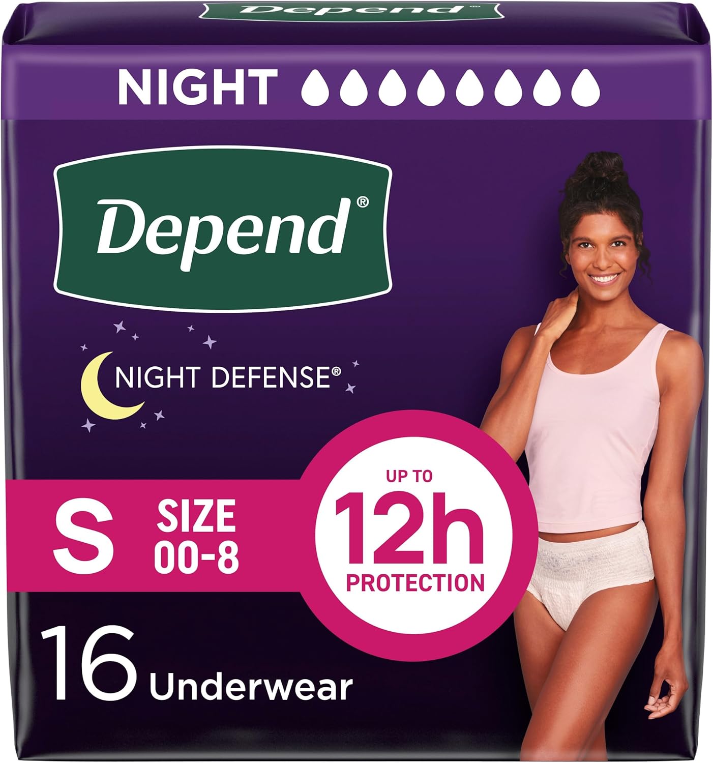 depend night defense adult incontinence & postpartum bladder leak underwear for women, disposable, overnight, small, blush, 16 count, packaging may vary depend night defense adult incontinence & postpartum bladder leak underwear for women, disposable, overnight, small, blush, 16 count, packaging may vary