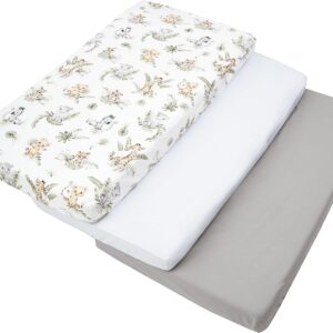 medi partners cot bed sheets set of 3 newborn 60 x 120 – 100% cotton fitted sheet mattress cover cot bed sheet for child bed (safari white grey)