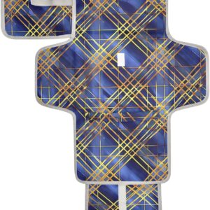 blue and gold plaid geometric lines reusable diaper changing mat with tissue pocket portable changing pad for baby infant travel station kit cambiadores de pa?ales para bebes