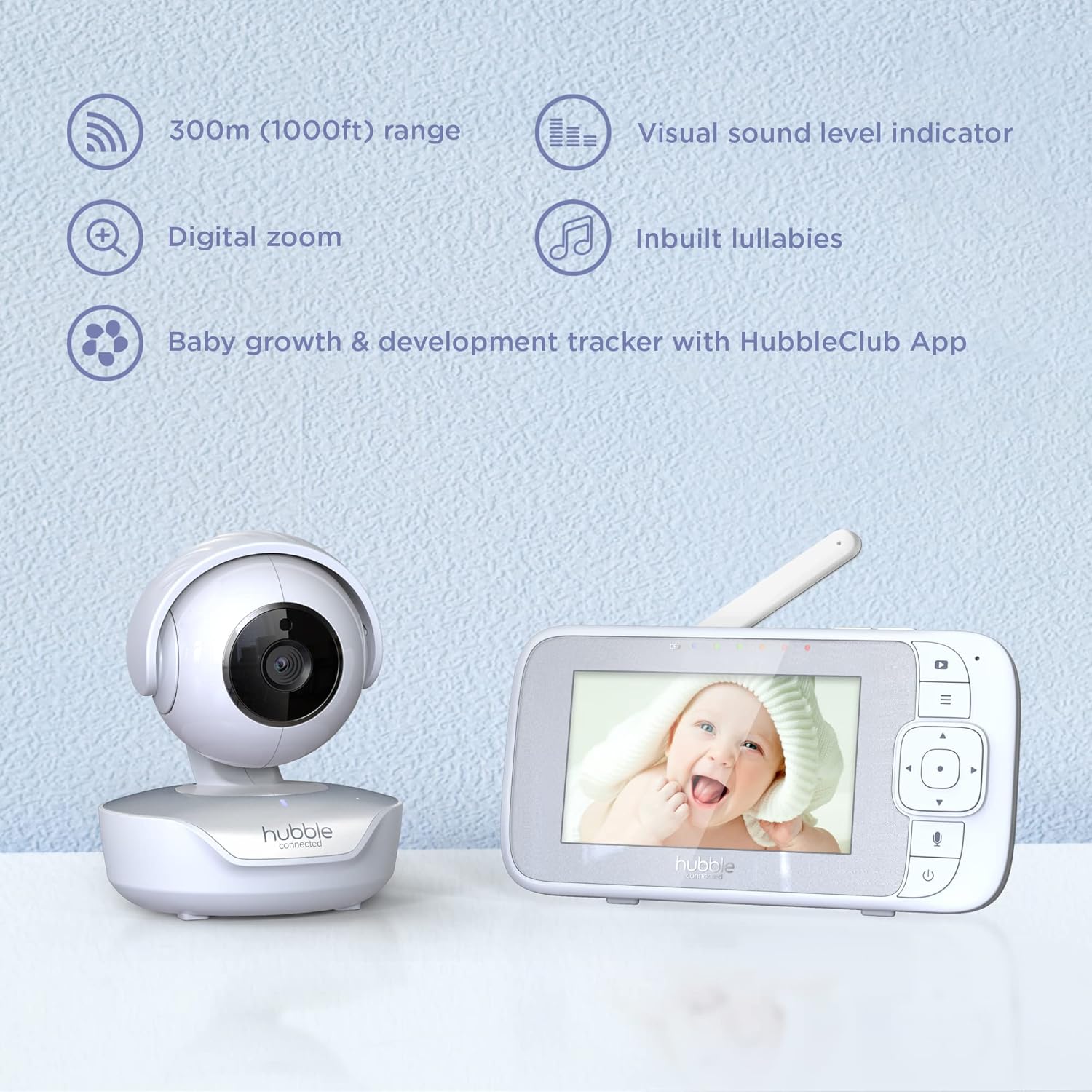 hubble nursery view select, ptz 4.3'' video baby monitor with pan, tilt and zoom, room temperature sensor, two way talk, soothing nature sounds white hubble nursery view select, ptz 4.3'' video baby monitor with pan, tilt and zoom, room temperature sensor, two way talk, soothing nature sounds white