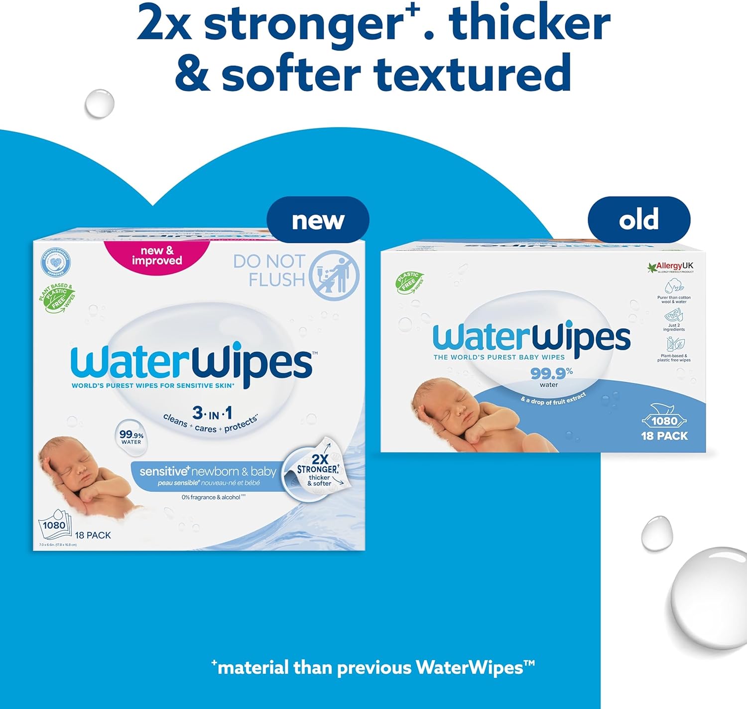 waterwipes sensitive+ newborn & baby wipes, 1080 count (18 packs), 3 in 1 cleans, cares, protects, 99.9% water, unscented waterwipes sensitive+ newborn & baby wipes, 1080 count (18 packs), 3 in 1 cleans, cares, protects, 99.9% water, unscented