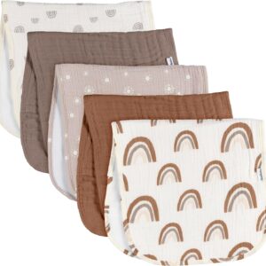 gerber baby unisex muslin burp cloths 5 pack, multi rainbow, large size 20" x 10"